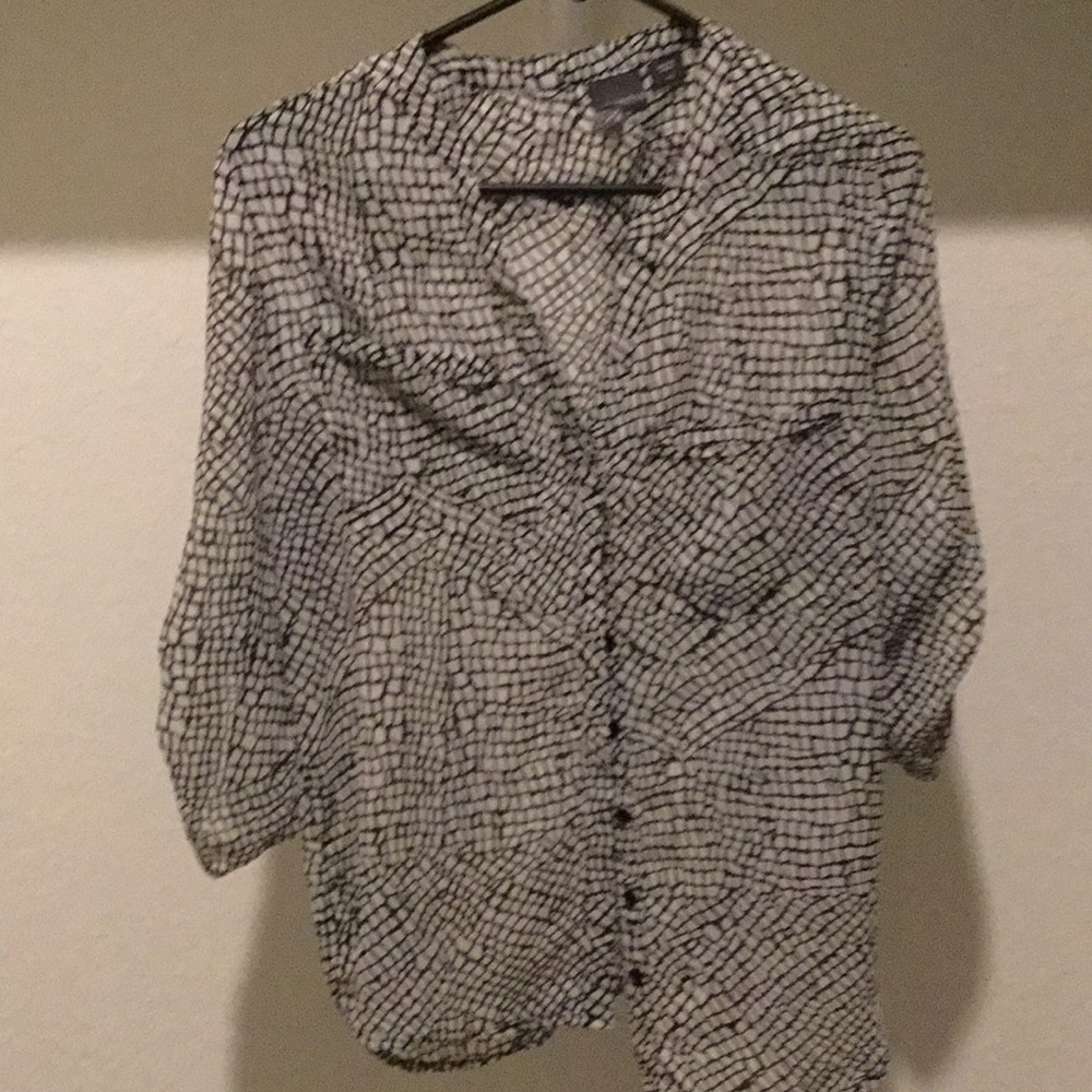 Black and white button up sheer long sleeve shirt